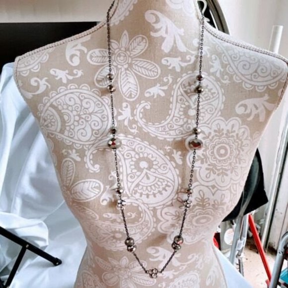 35” Black Chain Ab Black stones w Rhinestone Ball Faceted Beads Long Necklace - Picture 11 of 11